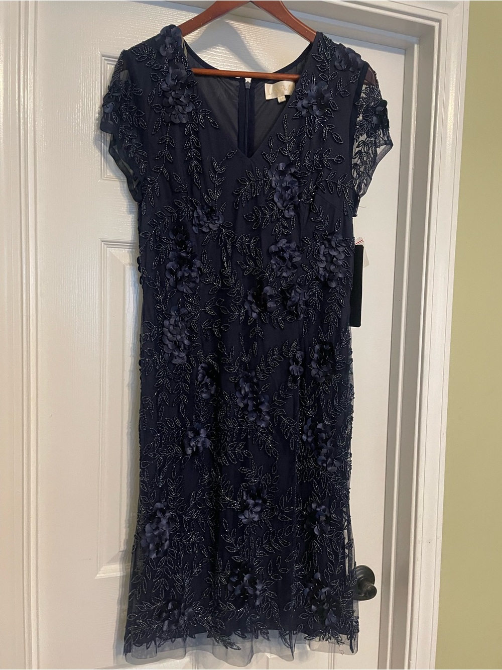 NWT Beautiful LARA Navy 3D Floral Beaded Midi Dress Size 16
